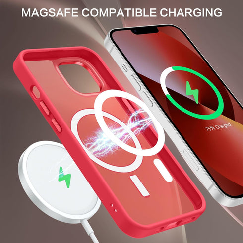 BENTOBEN iPhone 13/14 Case - Slim Shockproof Translucent Matte, Red, Compatible with MagSafe, 6.1" Protective Cover.