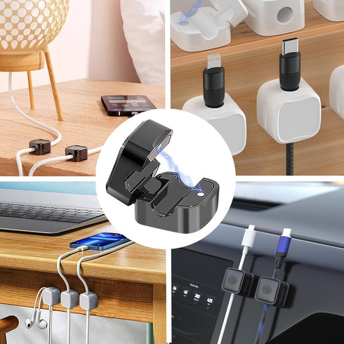 6 Pack Magnetic Cord Organizer, White Self Adhesive Clips for Desk, Nightstand, Phone Charger, Home, Office