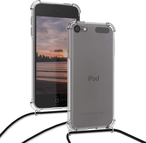 kwmobile Crossbody Case for Apple iPod Touch 6G / 7G, Transparent TPU Cover with Neck Strap - Transparent/Black