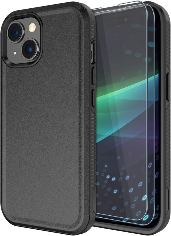 Diverbox iPhone 15 Case, Shockproof and Dropproof with Tempered Glass Screen Protector, Heavy Duty Protection Cover