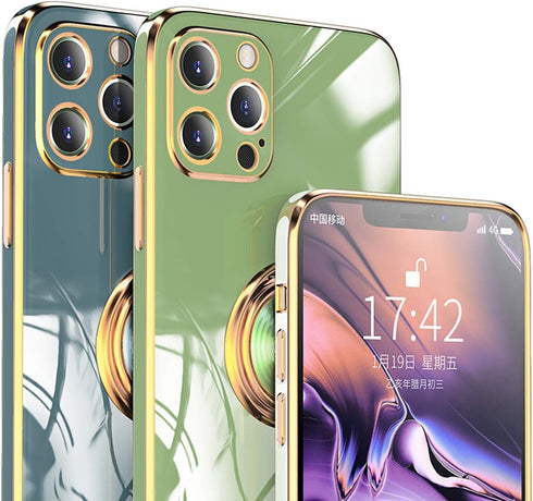 aowner Ring Holder Case for iPhone 12 Pro Max, Shiny Plating Rose Gold Edge, 360 Degree Rotation Kickstand, Slim TPU