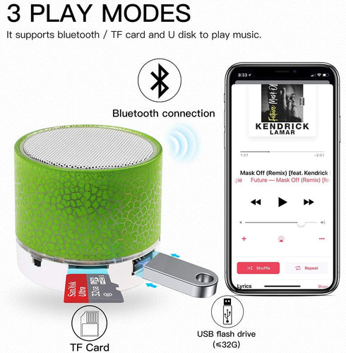 AICase Portable Wireless Mini Bluetooth Speaker, Super Bass Stereo Rechargeable Speaker with LED Lights