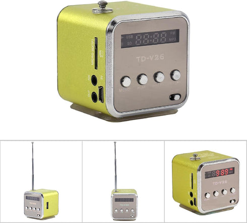 TD V26 Portable Mini Speaker, Music Player with FM Radio, Support TF Card and U Disk, Green