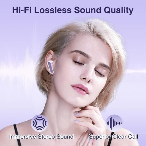Wireless Earbuds, True Wireless Bluetooth 5.3 Earbuds with Charging Case, Stereo Headphones for iPhone/Android (Purple)