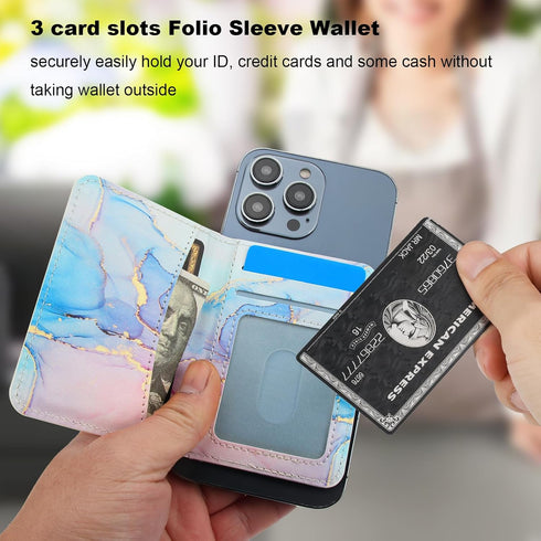 HAOPINSH for MagSafe Wallet Magnetic Card Holder, Pink Blue Marble Pattern Detachable Adjustable Flip Leather Kickstand