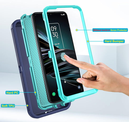 Asuwish Phone Case for Samsung Galaxy A32 4G, Blue Hybrid Rugged Cover with Tempered Glass Screen Protector