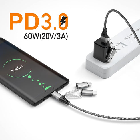 Shopify SEO Optimized: USB C Multi Fast Charging Cable 60W 3A, Nylon Braided, USB A/C to Type C/Micro/iPhone Adapter,