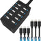SABRENT 60 Watt 10-Port Family-Sized Desktop USB Rapid Charger, 6 Micro USB Cables, Black