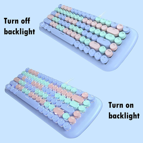 Lomiluskr Cute Colorful Wired Mechanical Keyboard for Girls, Compact 84 Keys with Round Keycaps, Pink Switch