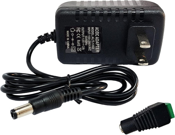 12V 2A Power Adapter Supply, AC 100-240V to DC 12V Transformer Charger for CCTV Camera, Black, 8x5x3.3 cm