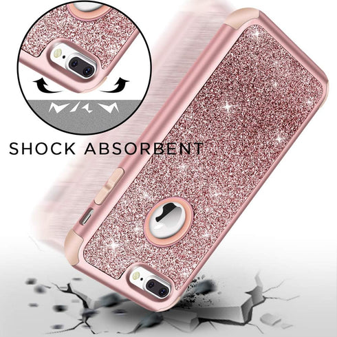 Hython Case for iPhone 8 Plus, iPhone 7 Plus, Heavy Duty Defender Protective Bling Glitter Sparkle Hard Shell Hybrid