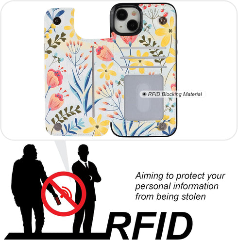 HAOPINSH Wallet Case for iPhone 15 Plus, Floral Flower Pattern, PU Leather Kickstand with Card Slots for Women