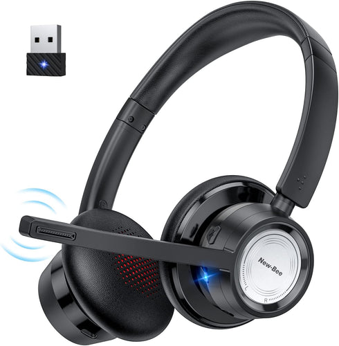 New bee Wireless Headset with Noise Cancelling Microphone, 20hrs Talk Time & Mute Button for Work/PC/Office/Zoom