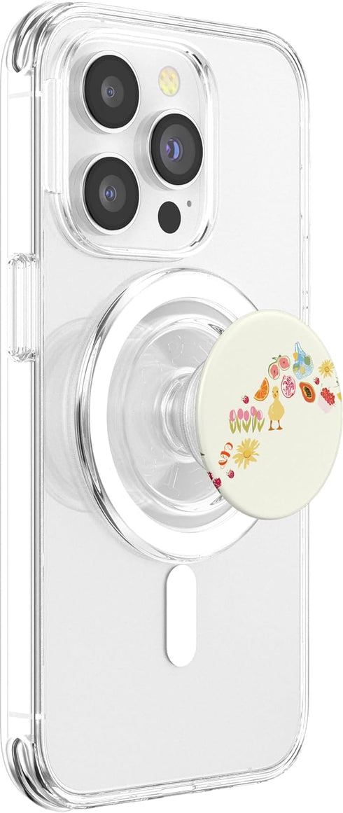Spring Floral Phone popperGifts Beige Spring Duck Floral Fruit Pattern PopSockets PopGrip for MagSafe