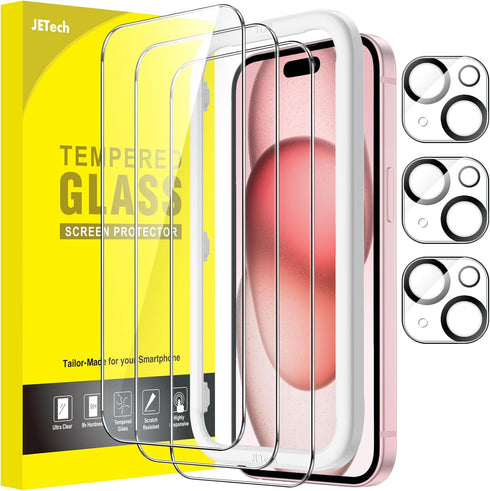 JETech Screen Protector for iPhone 15 6.1-Inch with Camera Lens Protector, Bubble Free, Easy Installation, 3-Pack