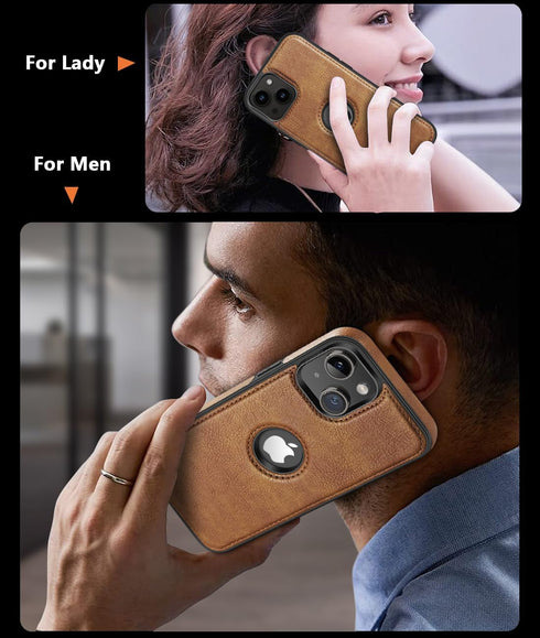 Luxury Leather Business Phone Case for iPhone 15 (2023, 6.1”) - Ultra Slim, Scratch Resistant, Anti-Slip (Brown)