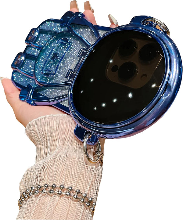 Astronaut Hidden Stand Phone Case for iPhone 13, Blue, Cute 3D Astronaut Lens Camera Protection with Luxury Glitter