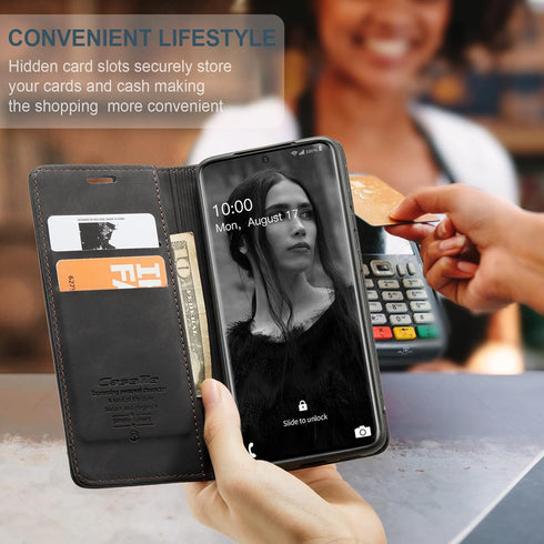 Kowauri Galaxy S20 FE 5G Leather Wallet Case - Classic Design with Magnetic Closure Flip Fold and Card Slot (Black)