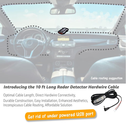EDO Tech 10 Ft Direct HardWire Power Cord Kit for Cobra Radar Laser Detector