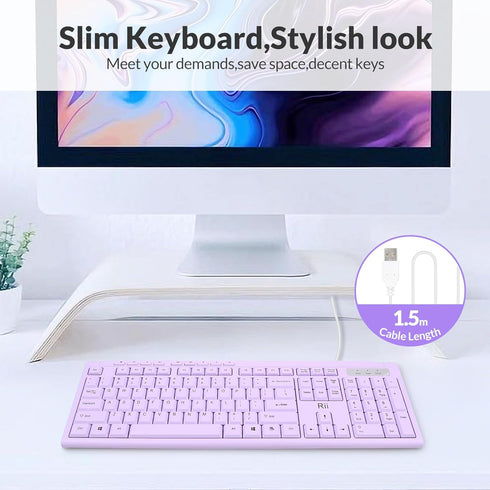 Rii RK907 10/8 7 Ultra-Slim Compact USB Wired Keyboard for Mac and PC,Windows / / Vista/XP(Purple)