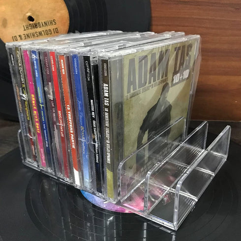 Pmsanzay Clear Acrylic CD DVD Holder, Storage Box for 14 Standard CD Cases, Media Shelf Organization