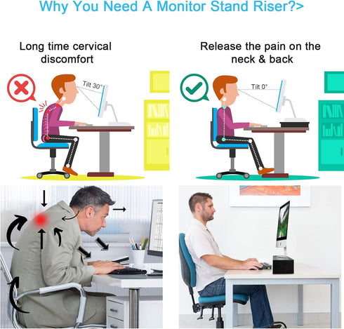 Marbrasse Monitor Stand Riser, 2 Pack 16.5 Inch 2 Tier Stand for Laptop Computer Storage, Desktop with Phone Holder