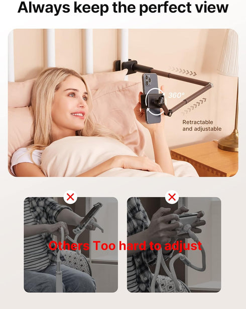 JSAUX 17 16 15 14 13 12 360 [1-Pack, Phone Holder for Desk and Bed Compatible with iPhone Overhead Phone Mount