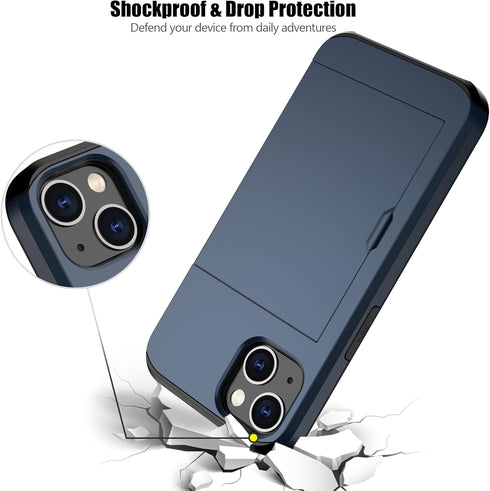 Nvollnoe iPhone 13 Case - Heavy Duty Dual Layer, Shockproof, Slim Wallet with Hidden Card Slot for Men & Women (Blue)
