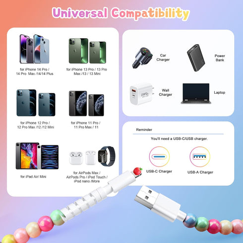 66W 3.3FT 14 13 12 11 8 7 6 Aolcev for iPhone Charging Cord Fast Charger Cable MFi Certified Cute Beaded Phone Charger
