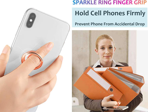 Glitter Bling Bling Phone Ring Holder, Sparkle Kickstand, Cell Phone Finger Grip for Almost All Phones/Pad - Rose Gold