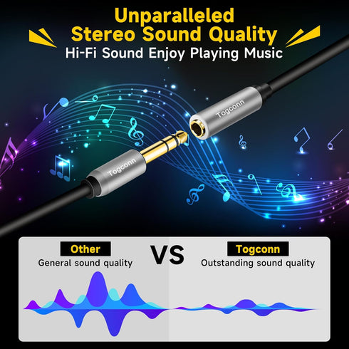 6 Feet 1/4 inch Extension Cable, 6.35mm TRS Male to Female Stereo Adapter Jack, Hi-Fi Sound, Gold Plated Connectors