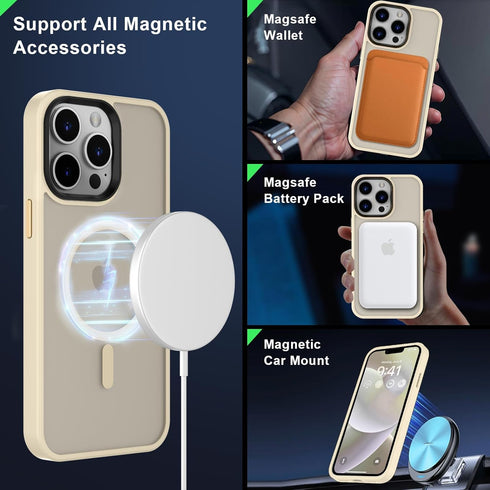 MOCCA Slim Magnetic Case for iPhone 12 Pro Max, Shockproof with Glass Screen & Camera Lens Protectors, Light Gold
