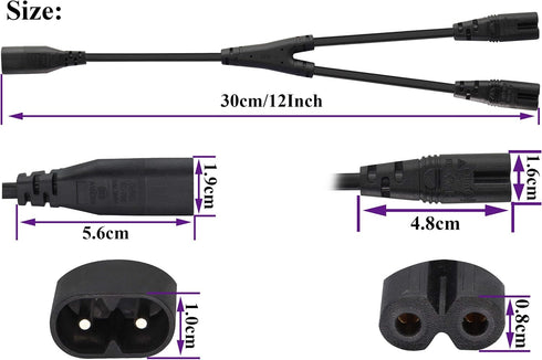 AAOTOKK (2 Pack) 320 C8 C7 Cable,10A 125V 8 C7 C8 (0.3m/1ft) (C8 2*C7) IEC to Dual Y Splitter Power AC Adapter Figure