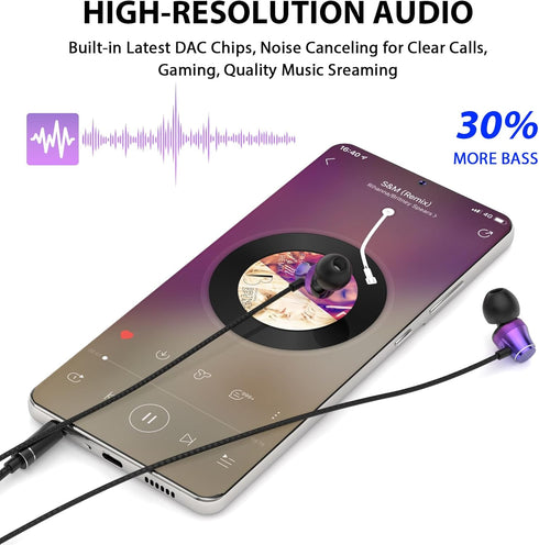Wired Earbuds with Mic for Laptop PC Chromebook, Noise Cancelling Ear Buds with 3.5mm Plug for Samsung A25 A15 A32 A52