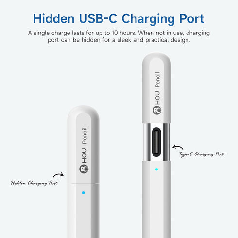 HOU Pencil USB-C for Apple, Quick Undo & Erase Keys, Hidden USB-C Charging Port, Stylus Pen for iPad 2018-2024