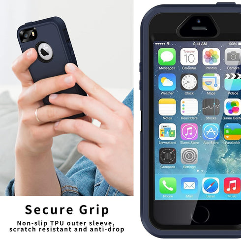 ACAGET Case for iPhone 5/5S/SE (2016), Heavy Duty Protective Armor Shock-Absorbing Dual Layer Rubber TPU + PC Cover