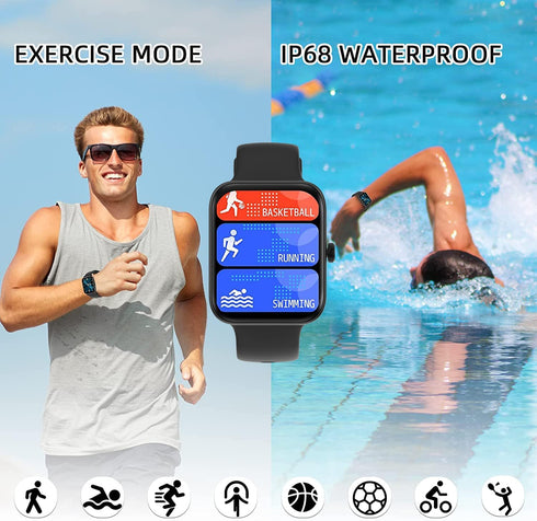 Smart Watch for Women & Men, IP68 Waterproof with Blood Oxygen, Heart Rate & Sleep Monitor for Android/iOS