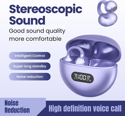M79 5.4, 60H HC Clip On Earbuds, Open Ear Earbuds Wireless Bluetooth Lightweight Ear Clip Headphones with Mic