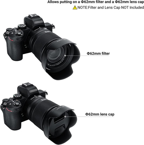 Lens Hood for NIKKOR Z DX 18-140mm F3.5-6.3 VR Lens, Reversible Lens Shade Replace Nikon HB-101 Lens Hood, Compatible with 62mm Filters and 62mm Lens Cap