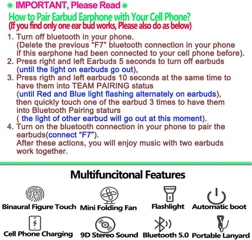 IHAO Sport Bluetooth Headphones Wireless Earphones with Mic, 4 in 1 Multifunctional Flashlight, HiFi Bass Stereo Sound,