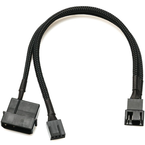 CRJ 4-Pin Molex High Power PC Fan Adapter Cable - 10-inch (25cm), Black Sleeved - High Current 12V Power Adapter from a 4-Pin Peripheral ATX Connector for 3-Pin & 4-Pin Computer Fans