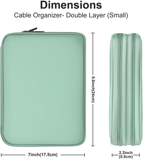 Leather Cord Organizer Travel Bag, Waterproof Portable Tech Organizer for Charger Electronic Accessories (Light Green,
