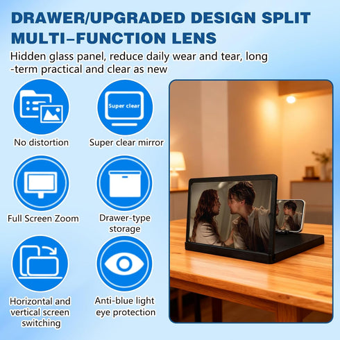 3D (12-Inch) Screen Magnifier for Cell Phone, HD Screen Magnifier Projector Screen Enlarger for Movies, Videos