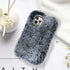 Cute Plush Case for iPhone 15 Pro by Losin - Dark Gray, Soft Fluffy Cover with Glitter Lanyard & Diamond Lens Protector.