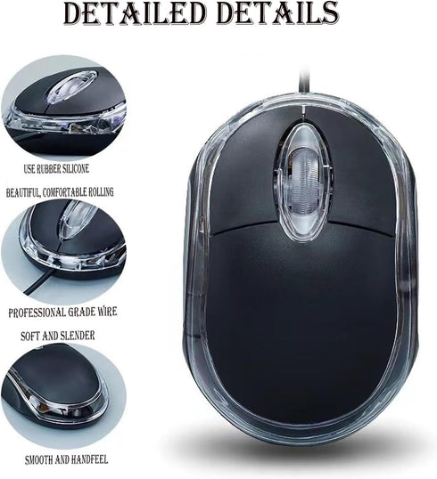 Wired Mini Optical Mouse, Ergonomic USB Computer Mouse for Laptops, PCs, Office, Home, School, Kids, Black