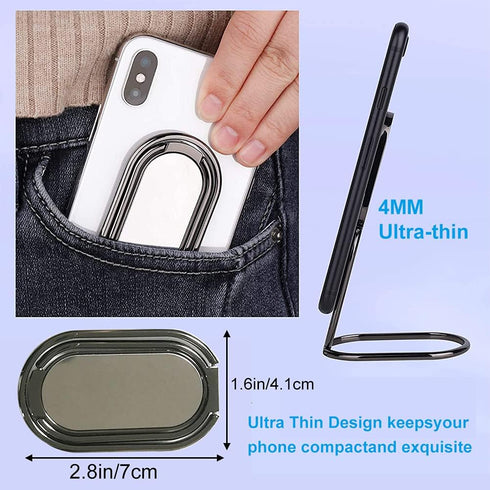 Cell Phone Ring Holder Finger Kickstand - CLZWiiN Foldable 360° Rotation Stand for Desk, Magnetic Car Mount, Gun Black
