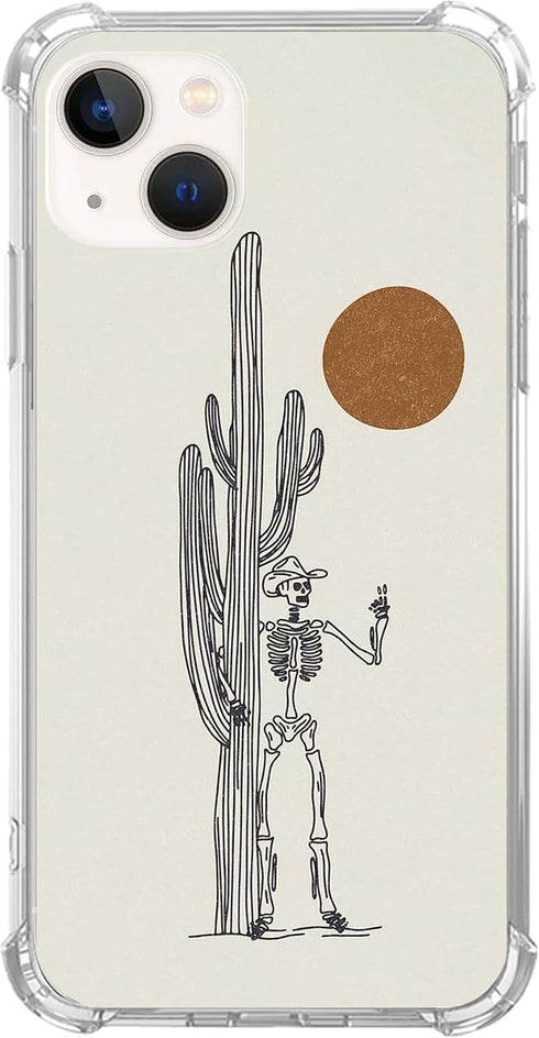 Skull Cowboy Phone Case for iPhone 13, Wild Sunset Cactus Cover for Men, Women, Boys, Girls