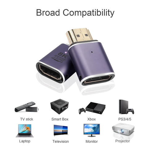 PNGKNYOCN 8K HDMI Adapter, 48Gbps HDMI 2.1 Male to Female Extender, Supports 8K@60Hz, 4K@120Hz, HDR, eARC (2-Pack)