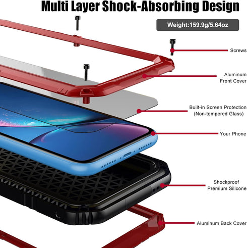 Beasyjoy Metal Case for iPhone XR, Heavy Duty with Screen Full Body Protective Waterproof Shockproof Rugged Defender