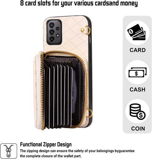 Furiet Detachable Crossbody Strap Wallet Case for Samsung Galaxy A23 5G/4G, with Zipper Purse, Multi Card Slots and PU